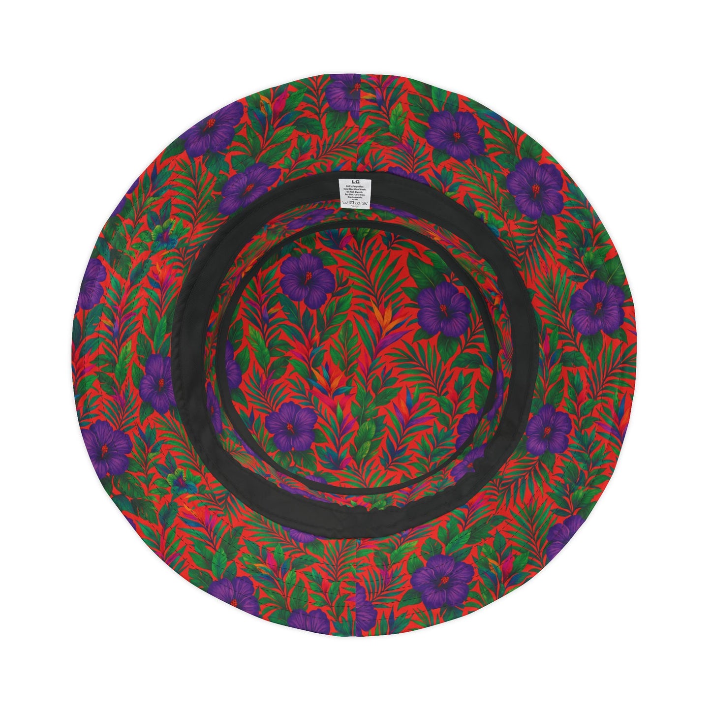 Tropical Polyester Bucket Hat, 2 Sizes - Midnight Flower Coral