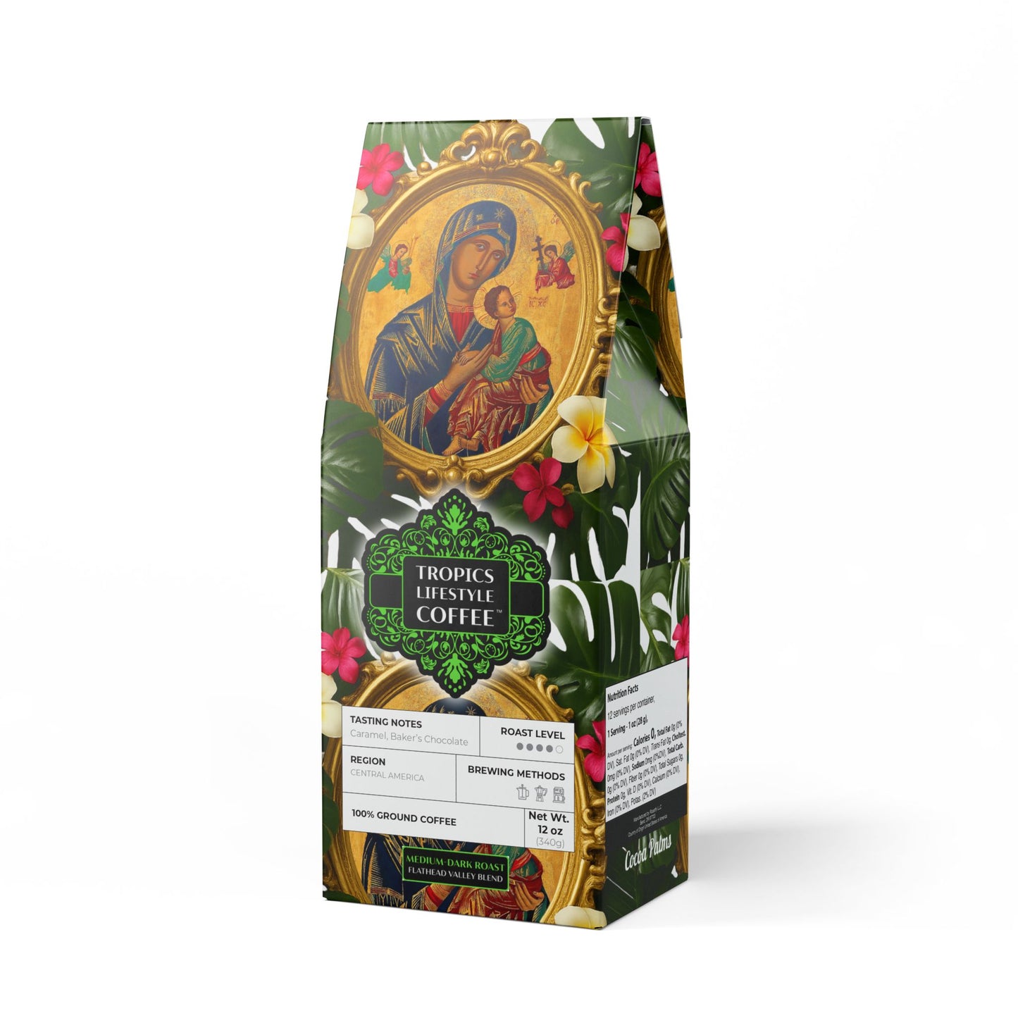 Cocoa Palms Blend™ (Medium-Dark Roast) Specialty Grade Craft Coffee, Religious / Our Lady of Perpetual Help