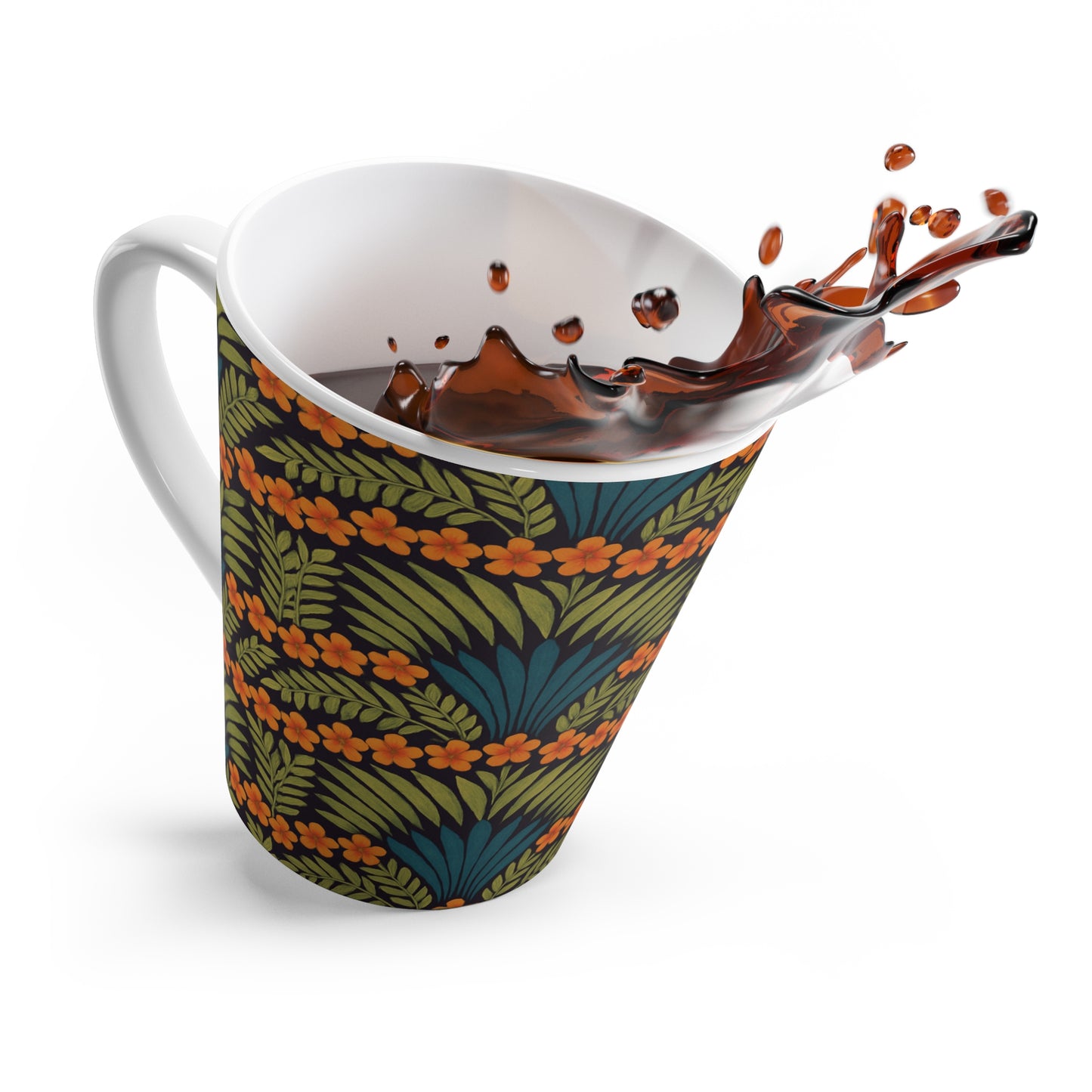 Latte White Mug - Hibiscus Fan Dance, Orange