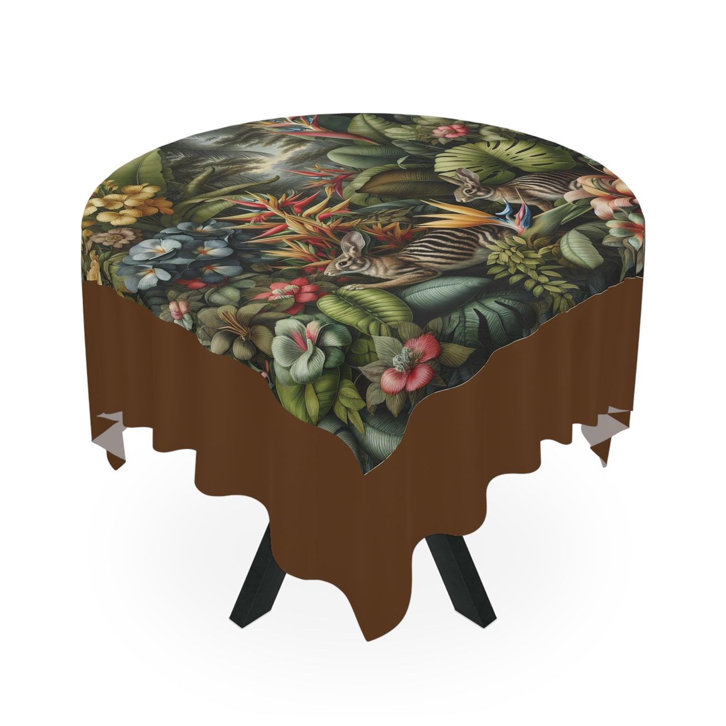 Rainforest Rabbit Outing/Brown Tablecloth, 55" x 55"