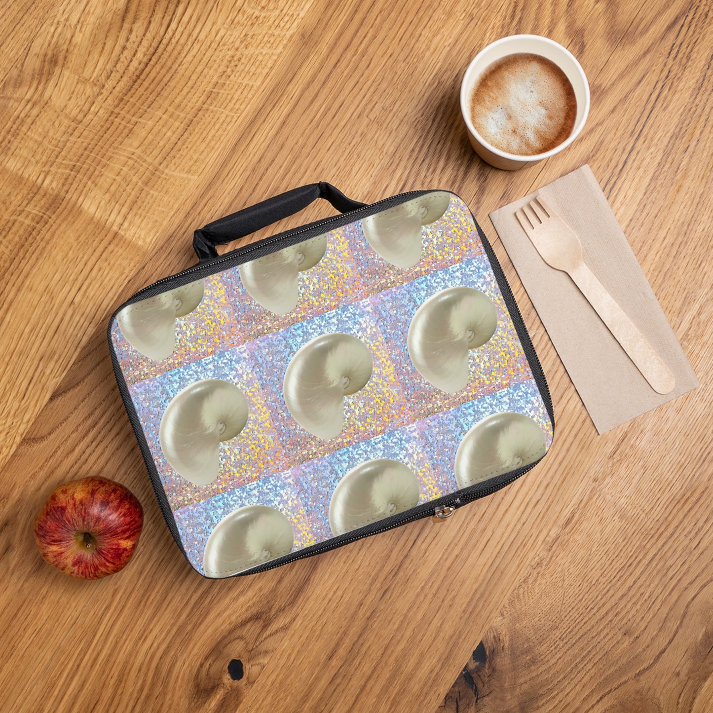 Disco Nautilus Shell/Real Photo Lunch Bag - Eco-Friendly Insulated Tote, Adult and Child Lunchbox / Perfect for Picnics, Beach Outings