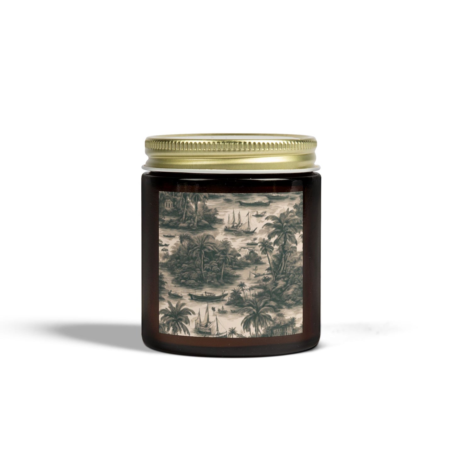 Scented Candles, Coconut Apricot Wax (4oz, 9oz) - Tropical Toile #1, Black