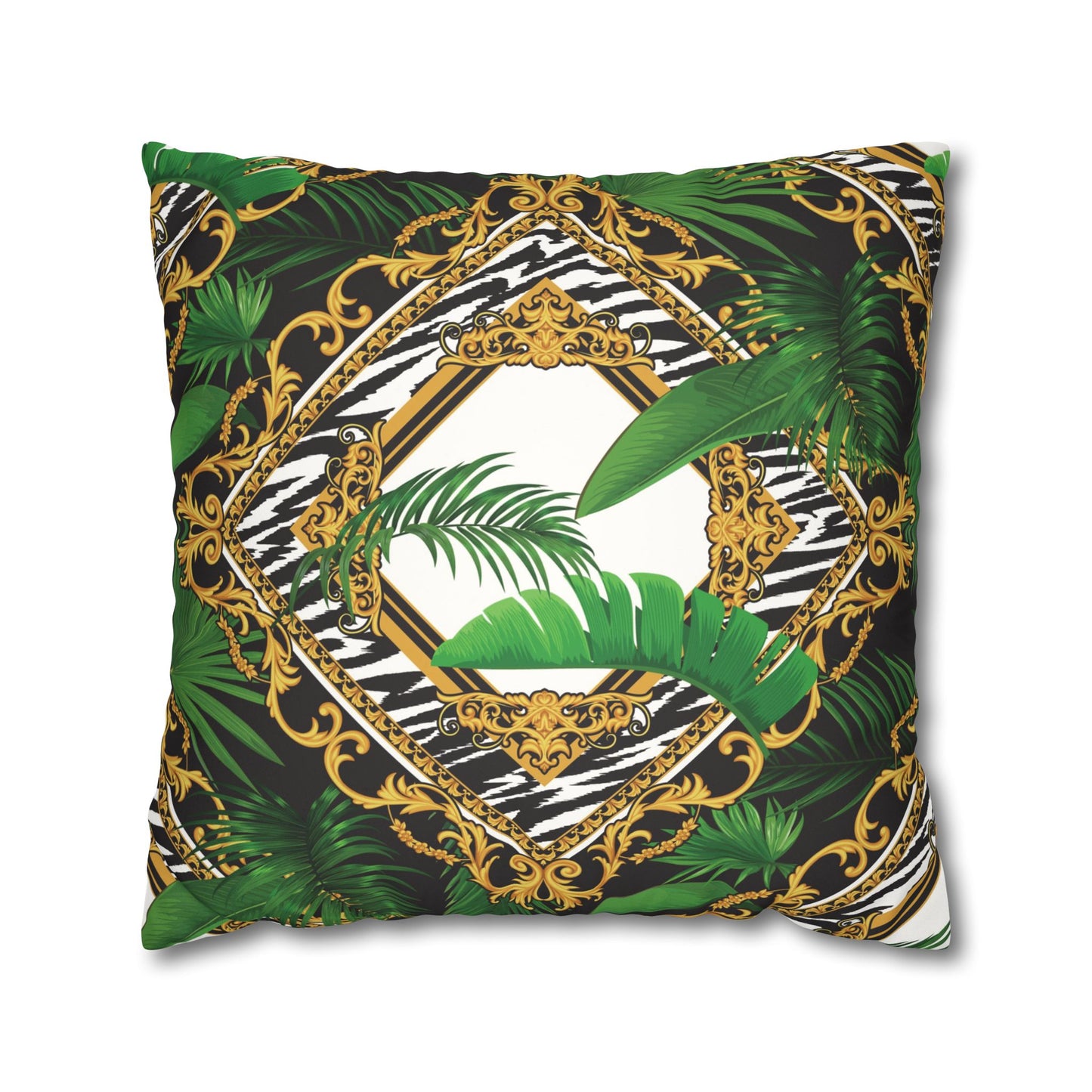 Faux Suede Square Pillowcase - Jungle Luxe White