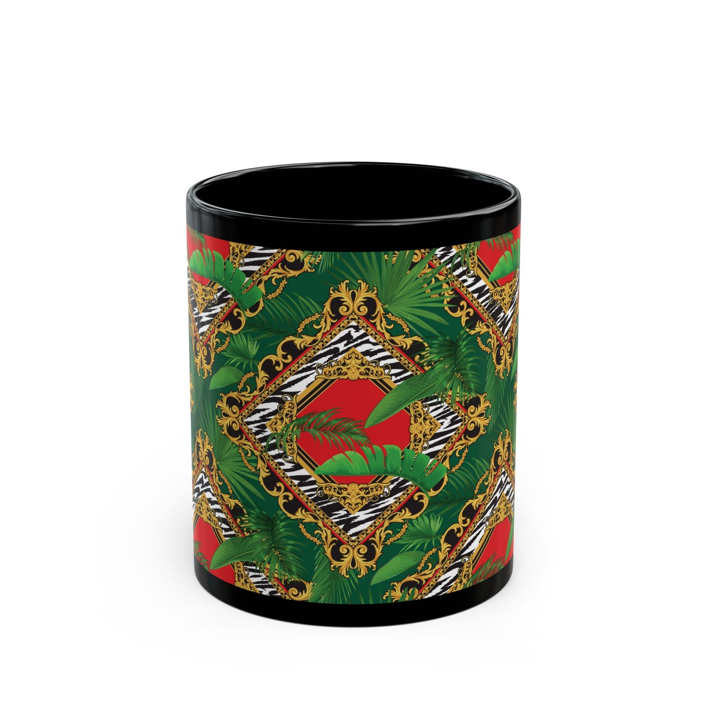 Black Mug (11oz, 15oz), Jungle Luxe, Red