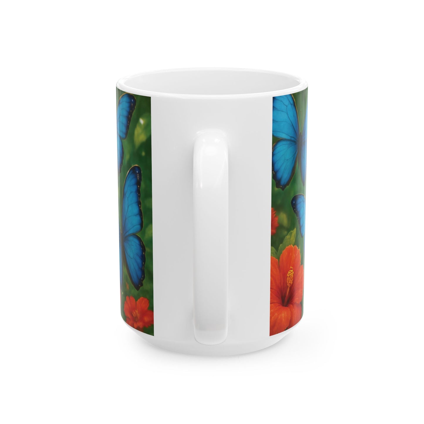 Ceramic White Mug - 11oz & 15oz,  Morpho Butterflies Flight