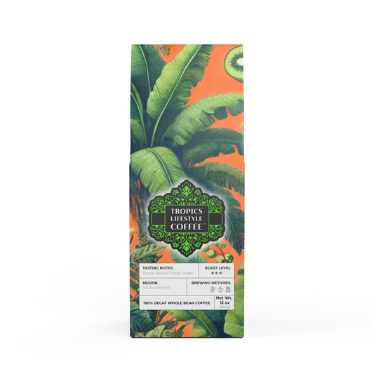 Rainforest Mist™ Single Origin DECAF (Medium Roast), Specialty Grade Craft Coffee / Palms and More Tropical Fruit, Orange