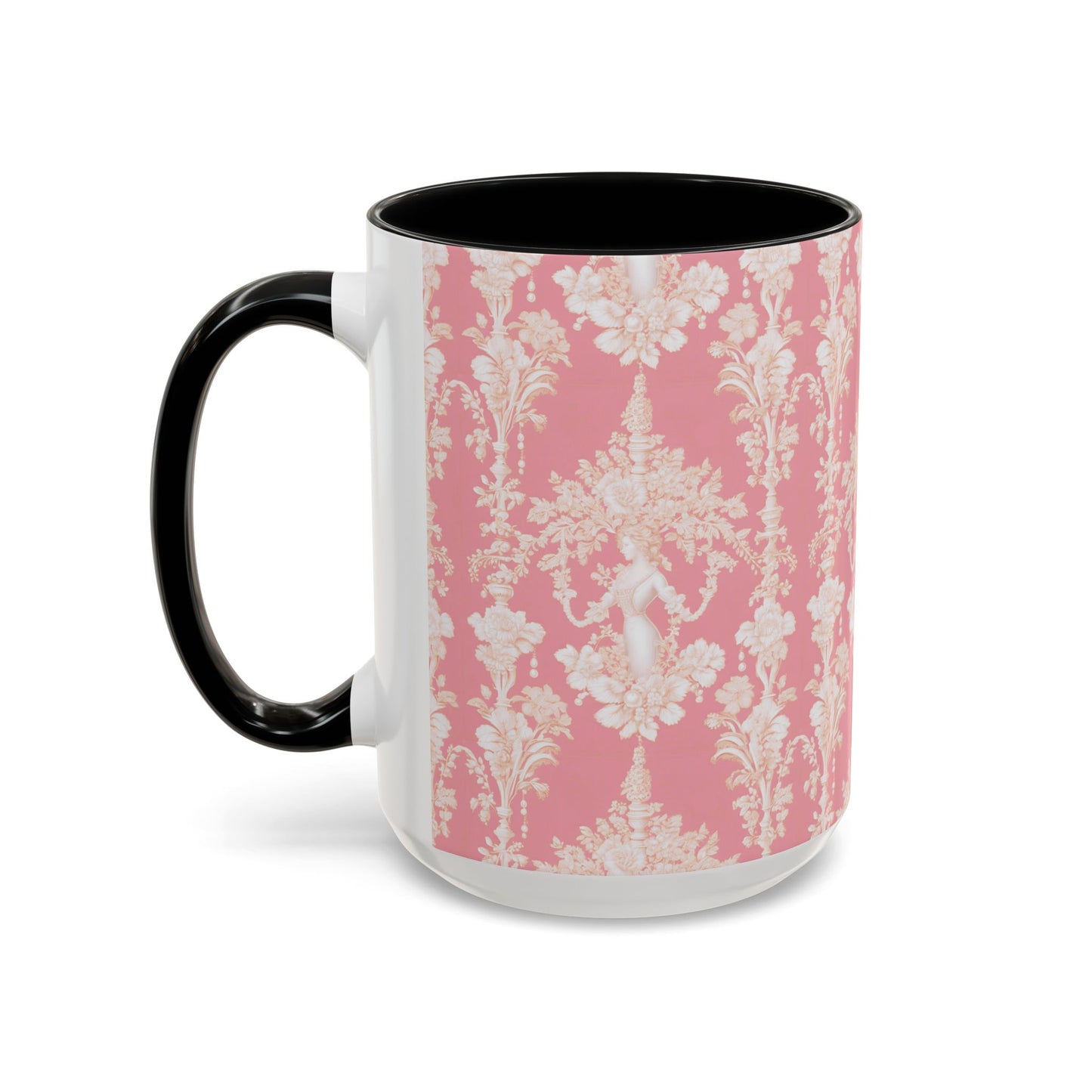 Accent Coffee Mug (11, 15oz), Pearl Lady Toile/Hibiscus Pink Repeat, Various Colors