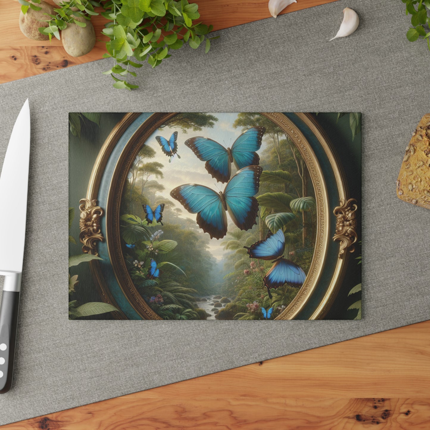 Glass Cutting Board, 2 sizes - Framed Morpho Gathering