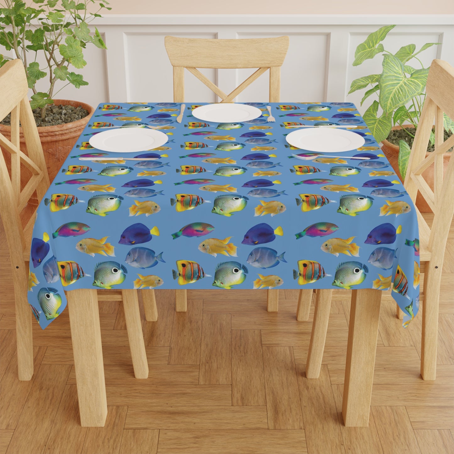 School of Fish/Lt. Blue Tablecloth, 55" x 55"