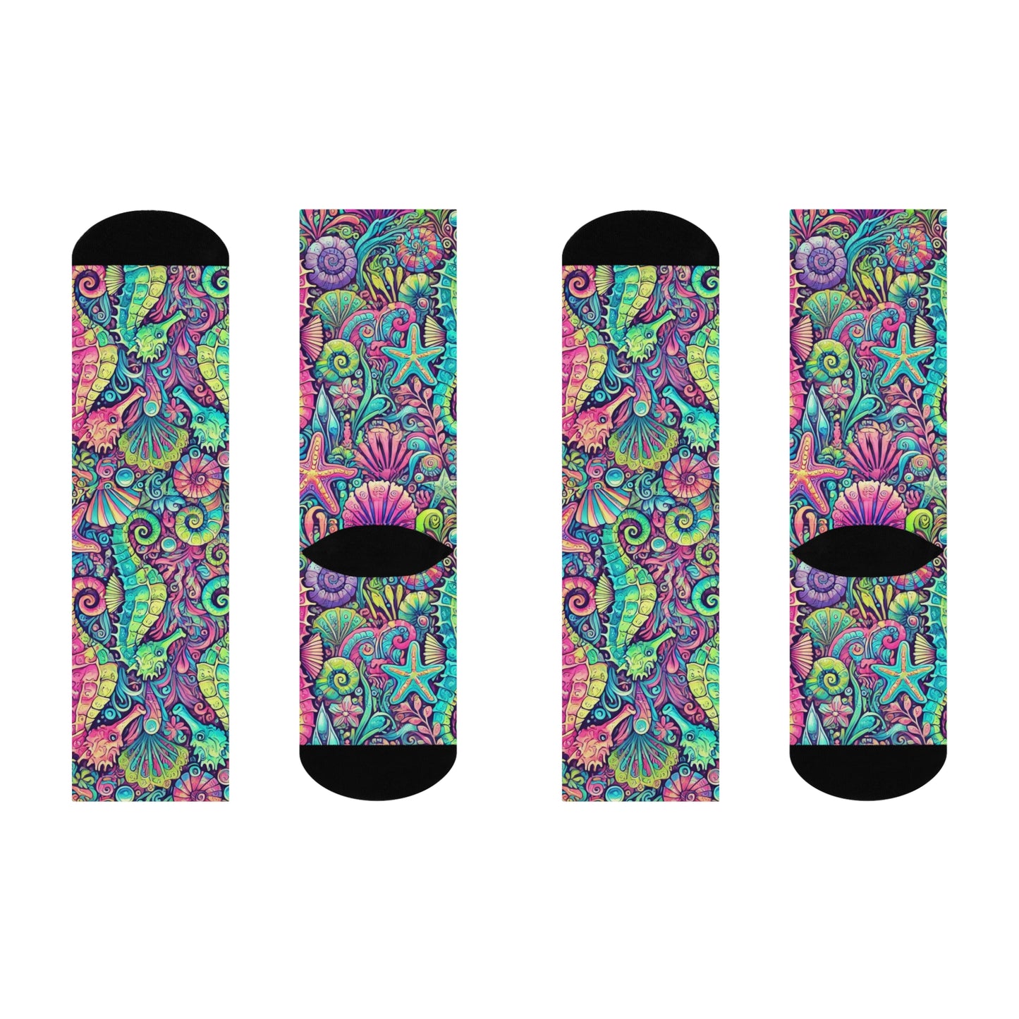 Cushioned Crew Socks - Seahorses