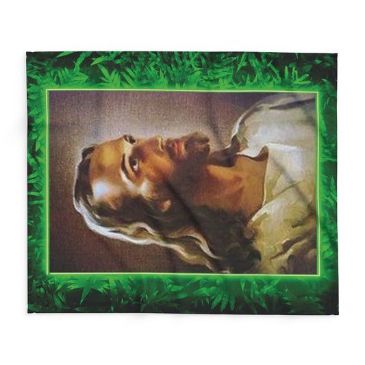 Head of Christ Religious Fleece Blanket - Colorful Tropical Glow Design