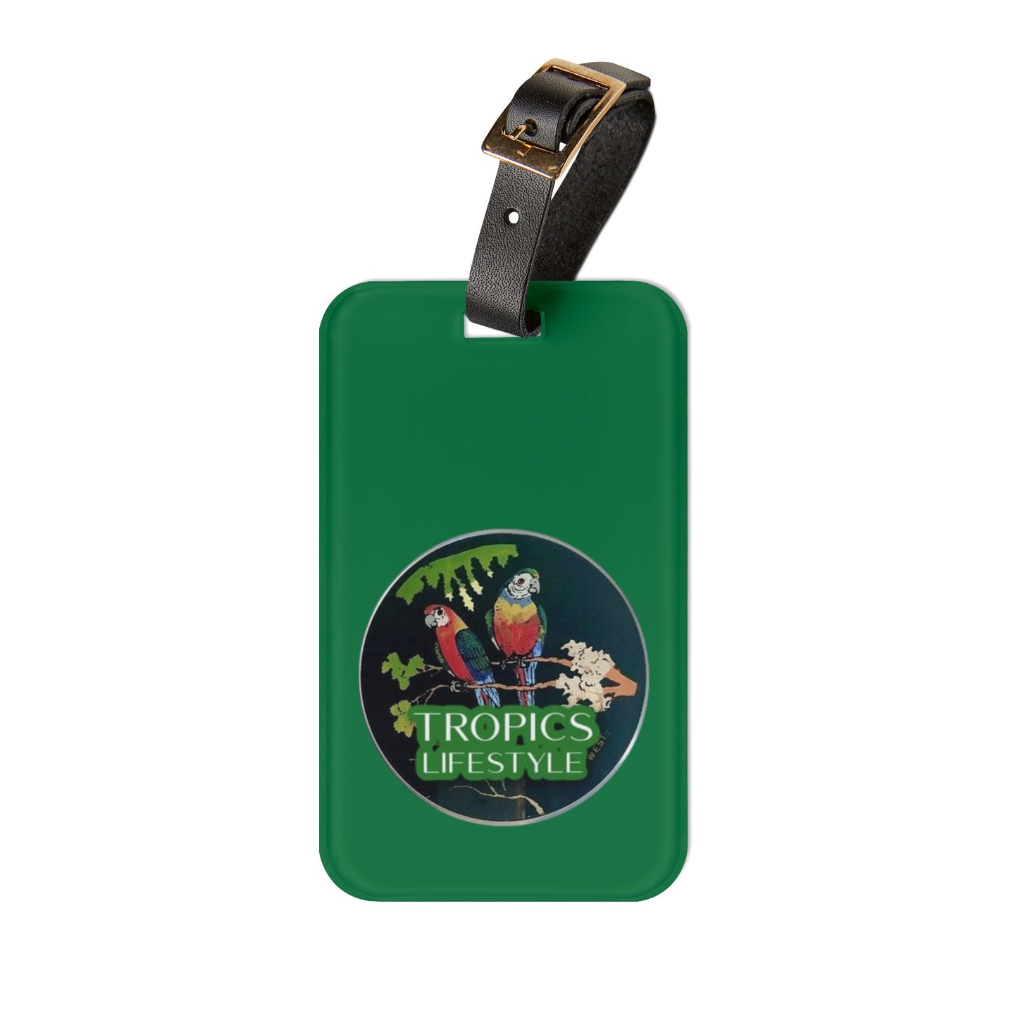 Luggage Tag - Two Brazilian Parrots, dark green