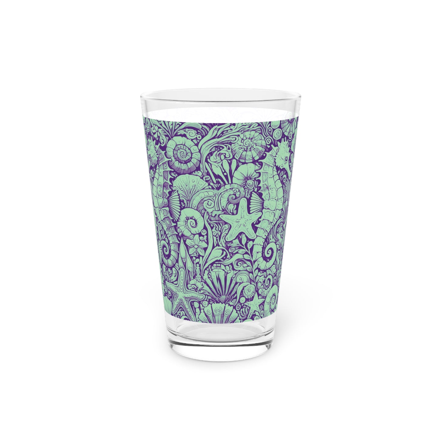 Pint Glass, 16oz - Seahorse Trio Minty