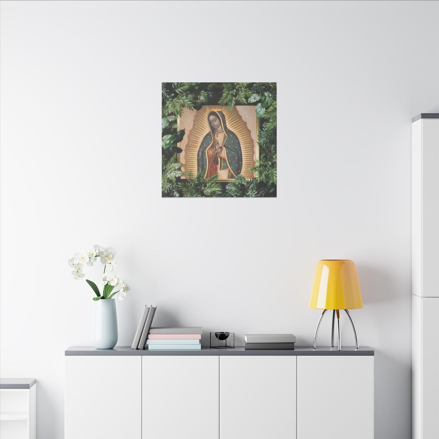 "Tropical Our Lady of Guadalupe" Religious Canvas Artwork - Stretched Canvas Print / Virgin Mary