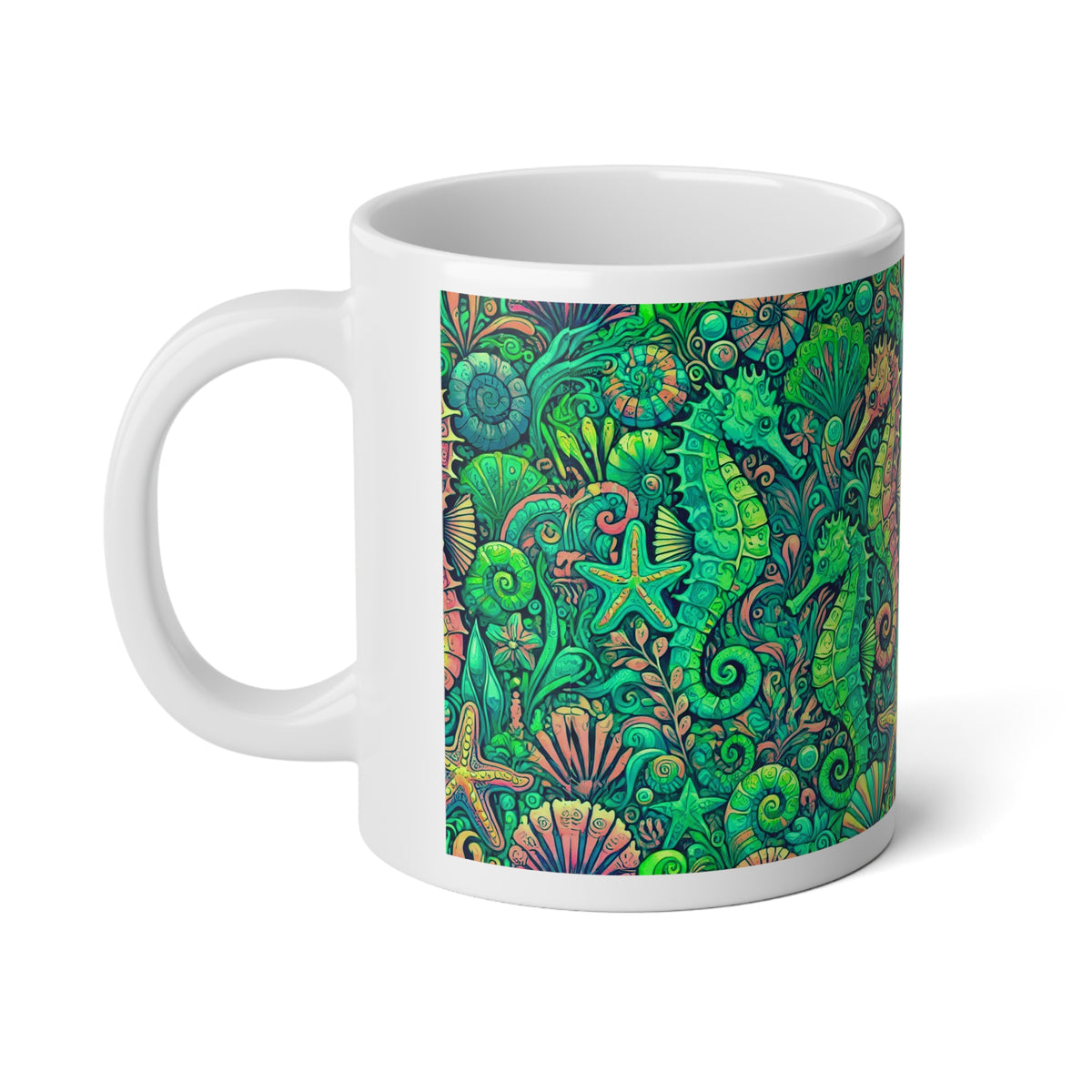 Jumbo Mug, 20oz, Seahorses Lime | Tropical Coffee Cup