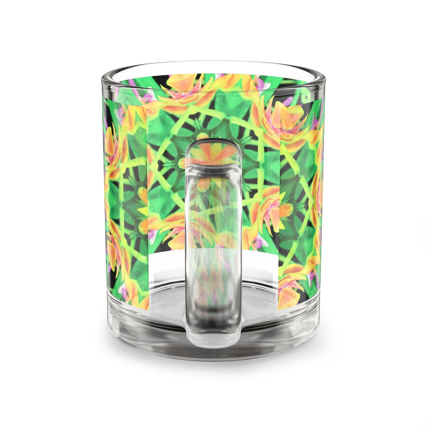 Tropical Glass Mug - 10oz Coffee Cup / Kaleido Orange Orchid
