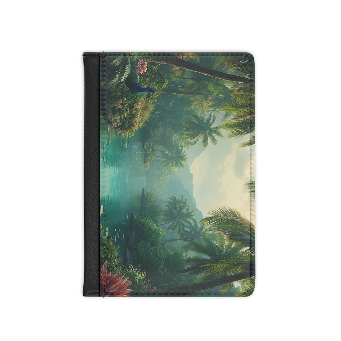 Tropical Passport Cover, Faux Leather - RFID blocking for travel security / Resting Peacocks