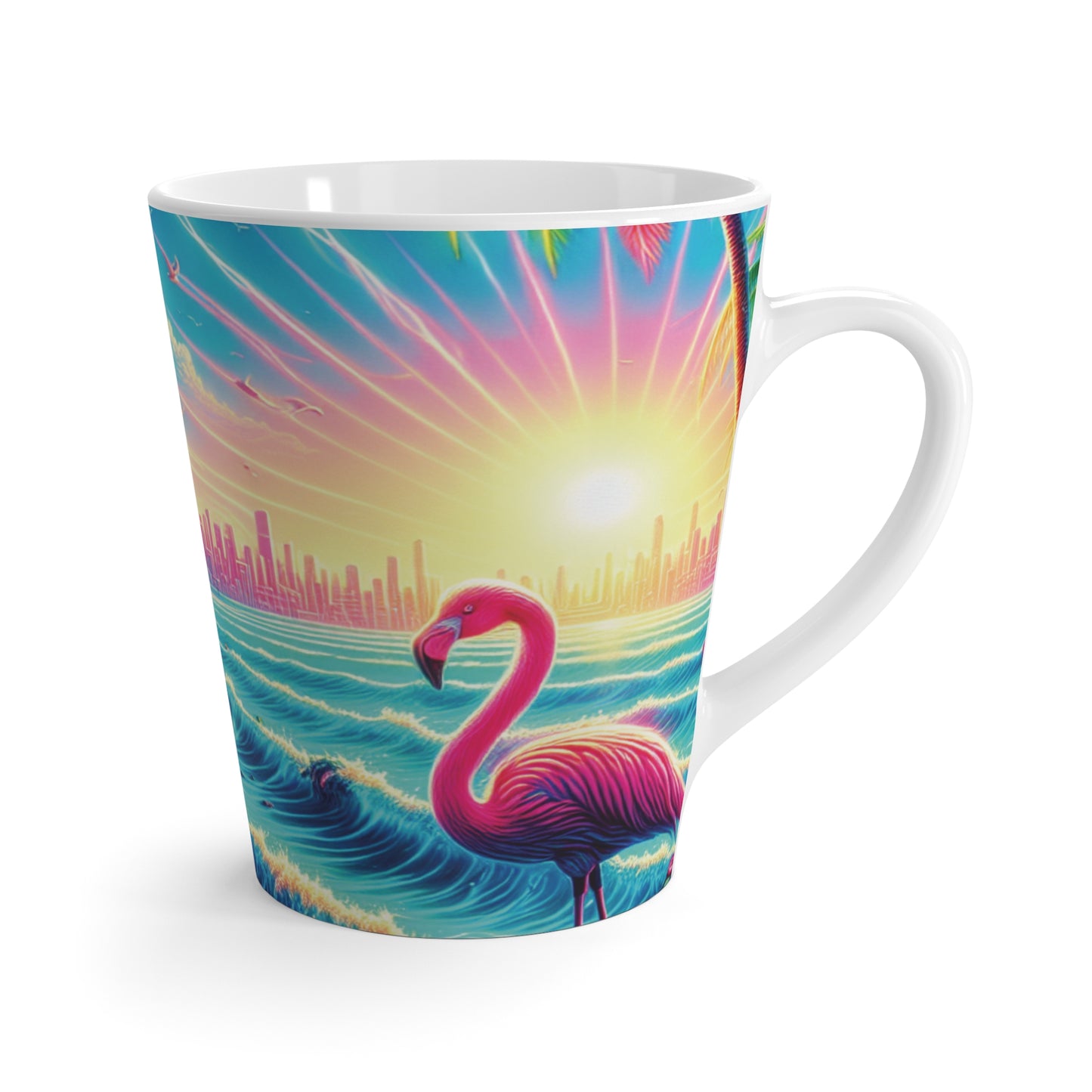 Latte White Mug - Pop Art Flamingo Beach