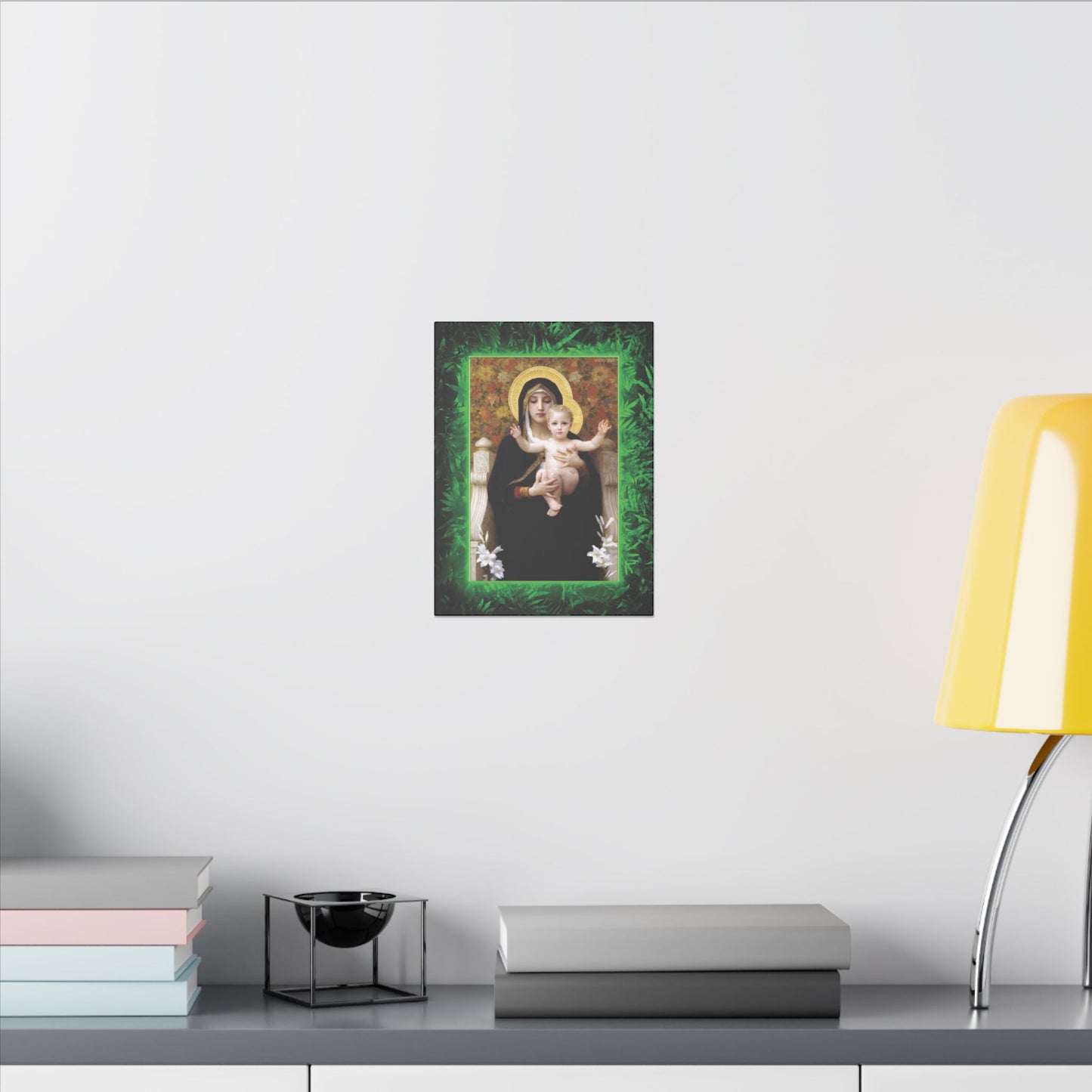 "Tropical Rainforest Madonna of Lilies" Religious Canvas Artwork - Stretched Canvas Print / Virgin Mary & Jesus