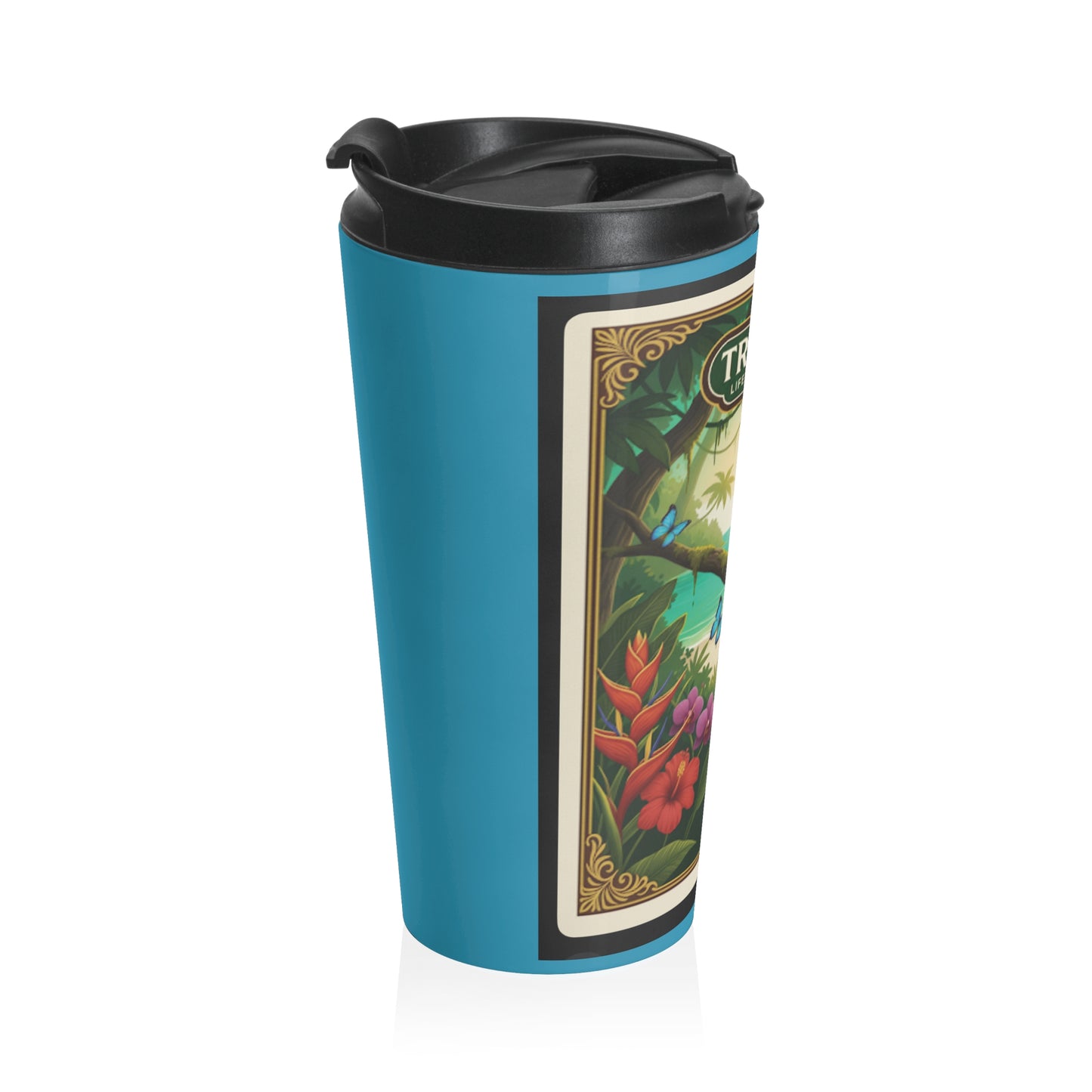 15 oz. Stainless Steel Travel Mug / Parrot & Friends, Turquoise
