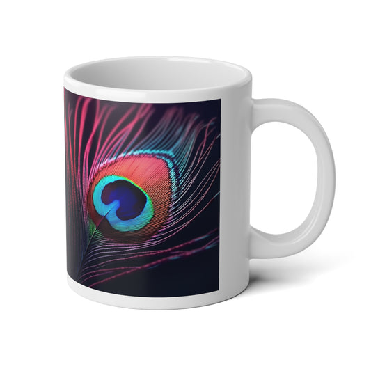 Jumbo Mug, 20oz, Peacock Eye Feather, Magenta | Tropical Coffee Cup