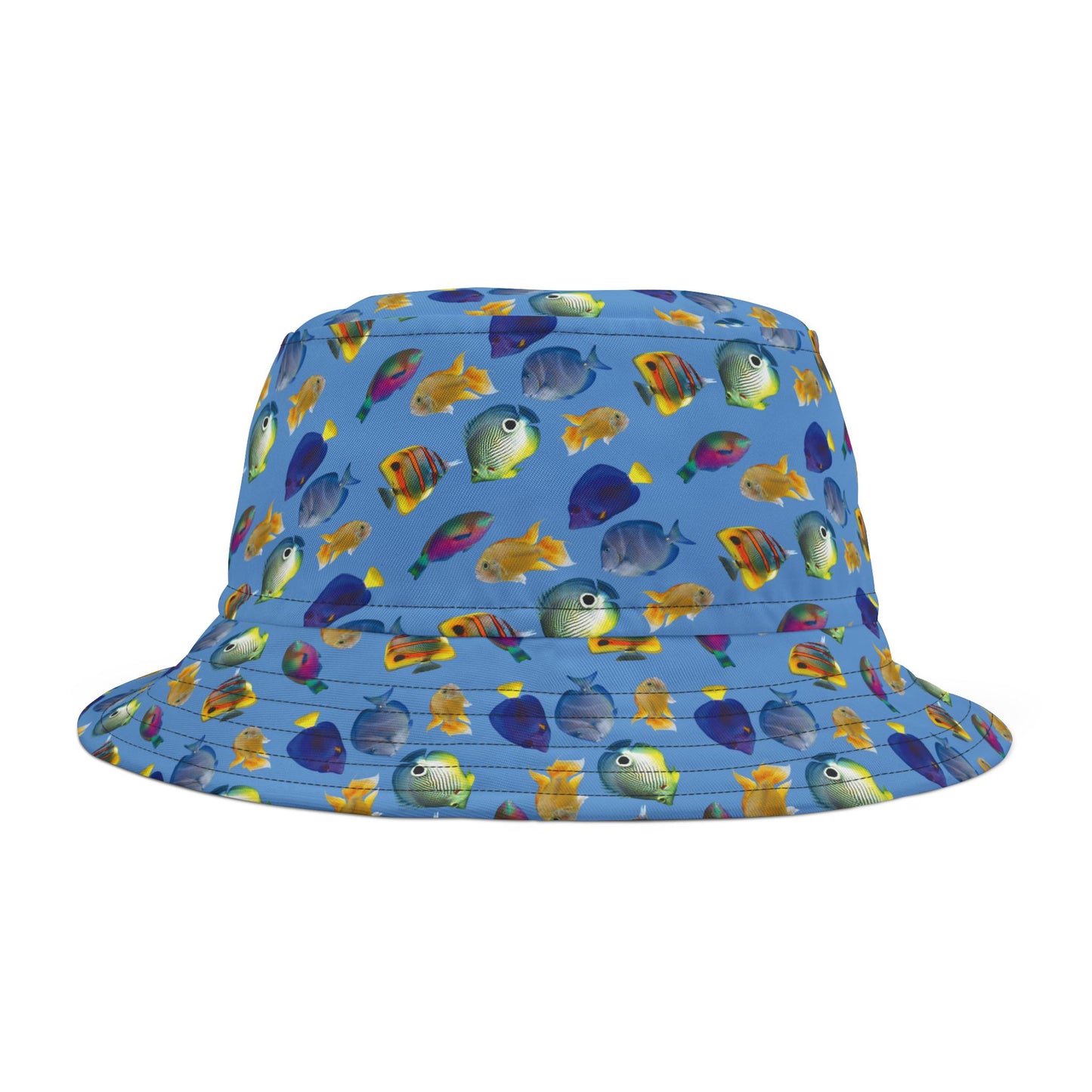 Tropical Polyester Bucket Hat, 2 Sizes - School of Fish / Light Blue
