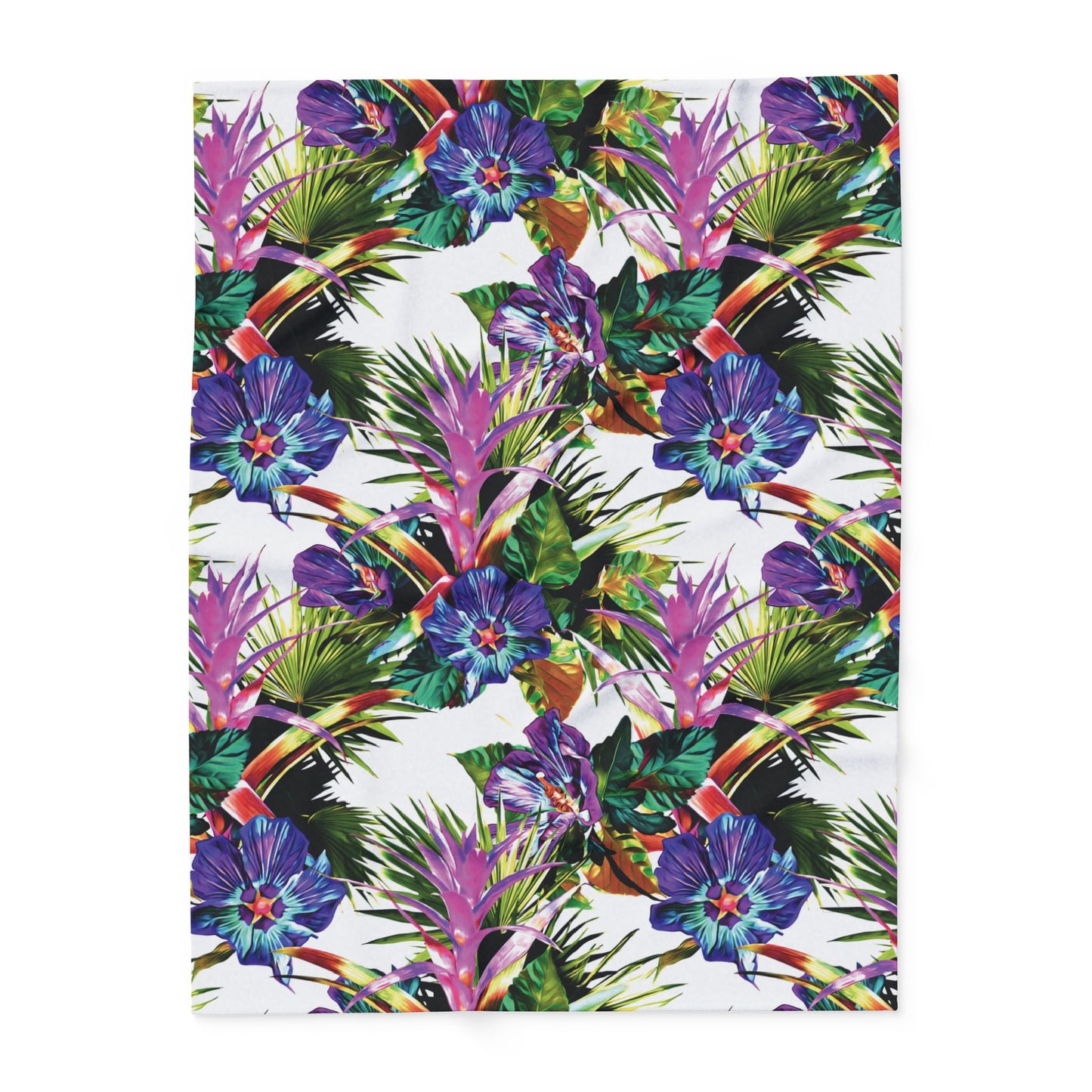 White Plant Palooza Fleece Blanket - Colorful Tropical Botanical Design