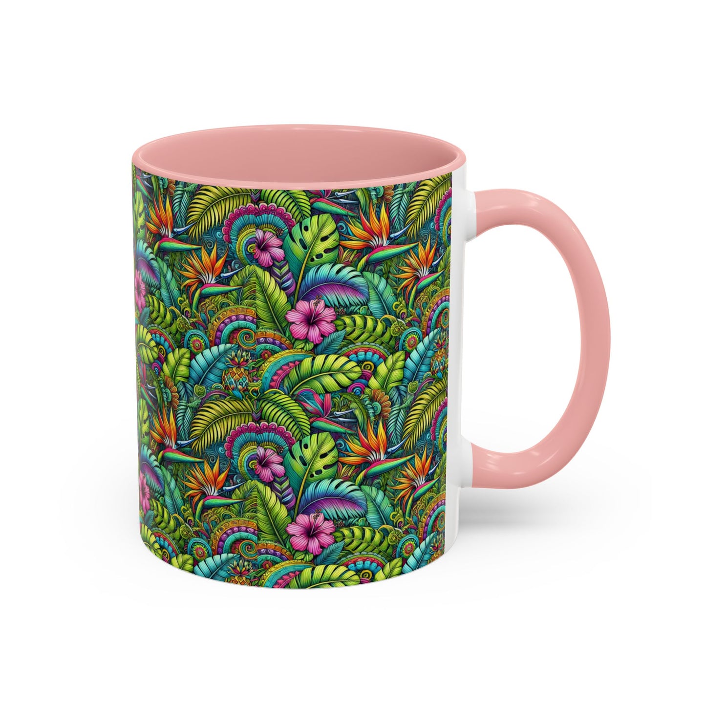 Accent Color Coffee Mug (11, 15oz), Rainforest Blooms, Various Colors