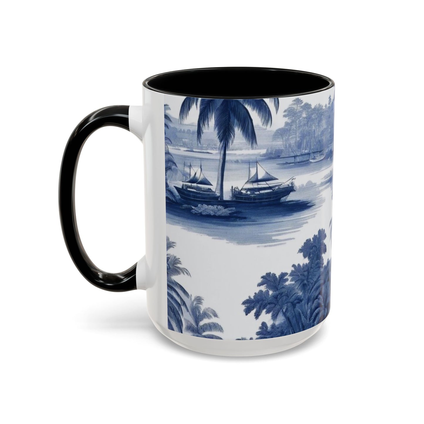 Accent Coffee Mug (11, 15oz), 8 Colors - Tropical Toile Blue/White