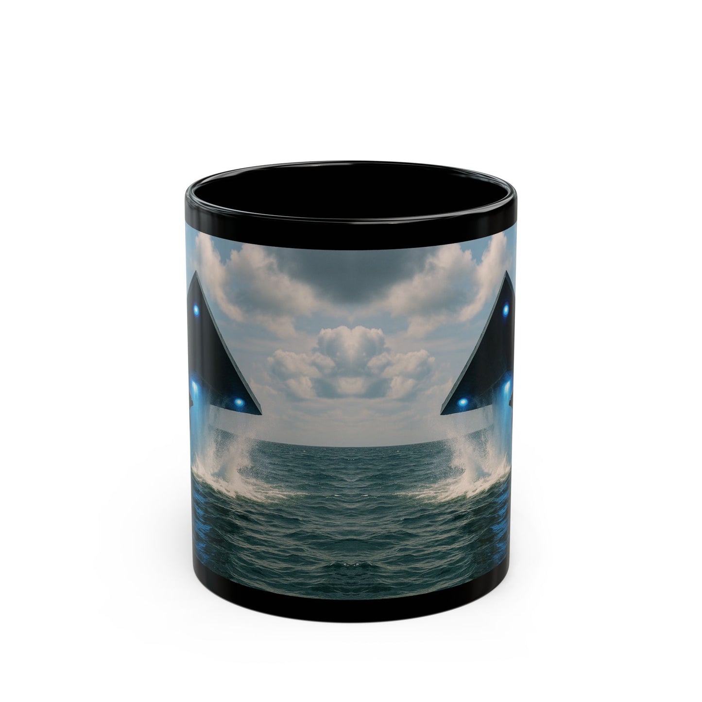 Black Coffee Mug - UFO and Dolphin