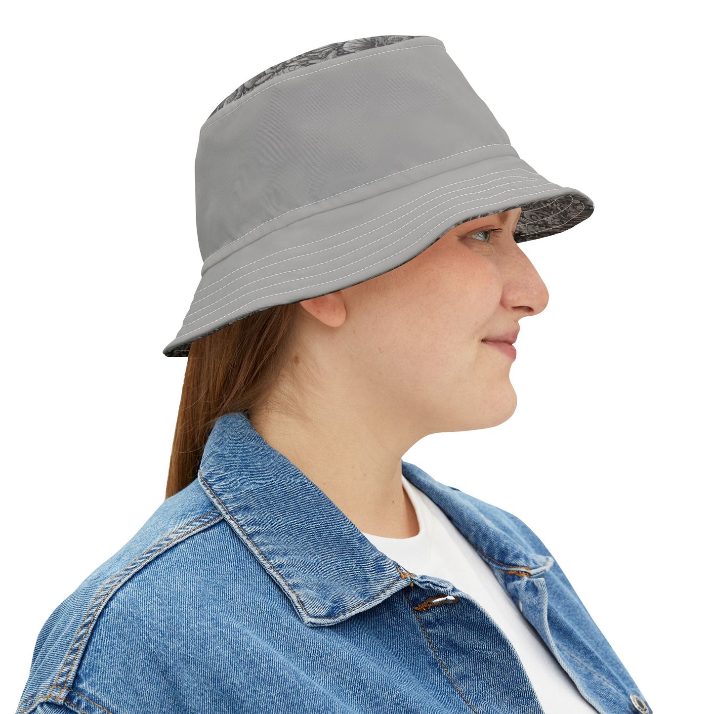 Tropical Polyester Bucket Hat, 2 Sizes - Seashorses Noir/Lt. Grey