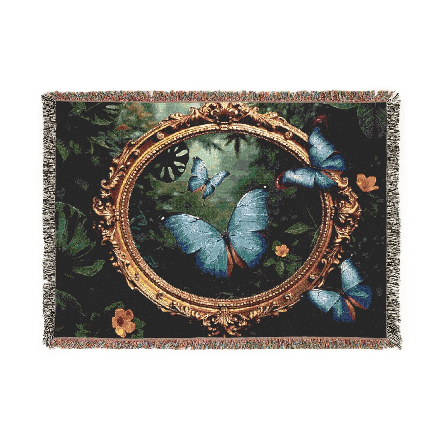 Woven Blanket, 3 Sizes - Tropical Home Decor / Framed Morpho Butterfly Dancers