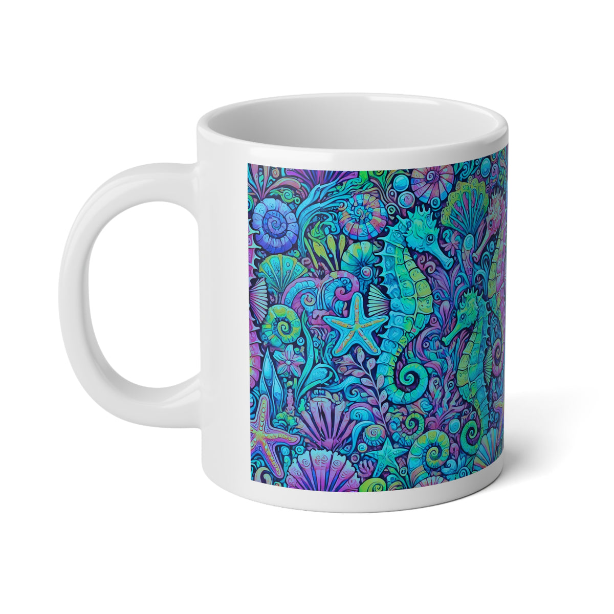 Jumbo Mug, 20oz, Turquoise Pop Seahorses | Tropical Coffee Cup