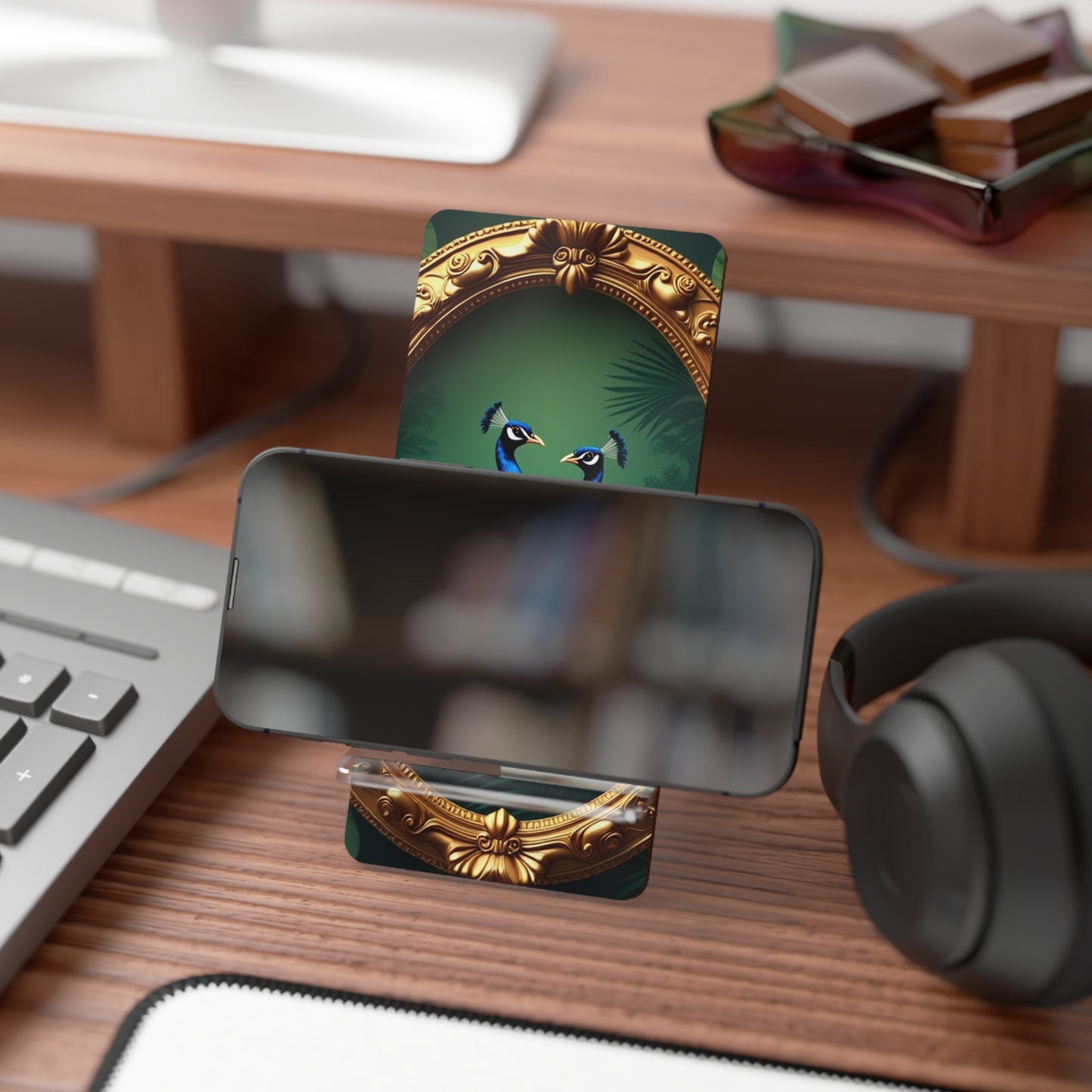 Mobile Display Stand for Smartphones, Framed Two Parrots