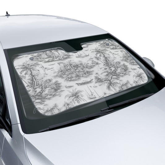 Tropical Car Sun Shades / Tropical Toile #1, Soft Black