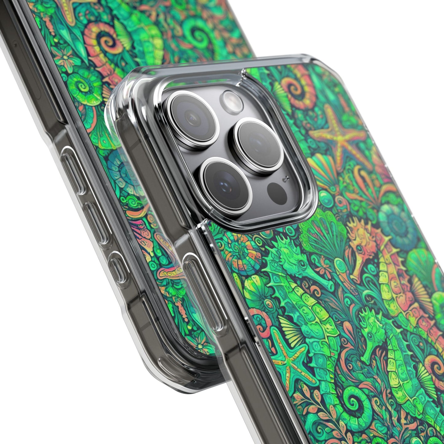 Seahorses/Hot Lime Magnetic Clear Phone Case, Many Models