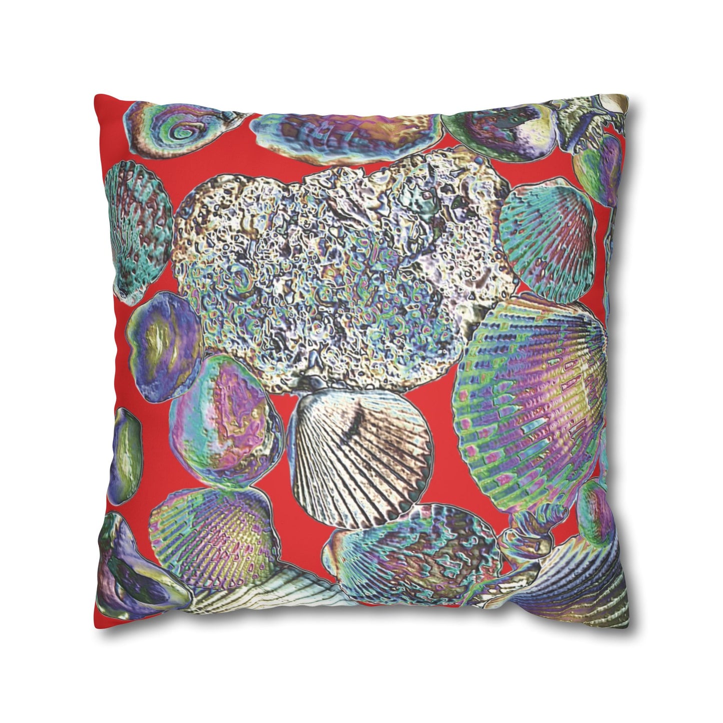 Faux Suede Square Pillowcase - Heatwave Seashell Collection, Red