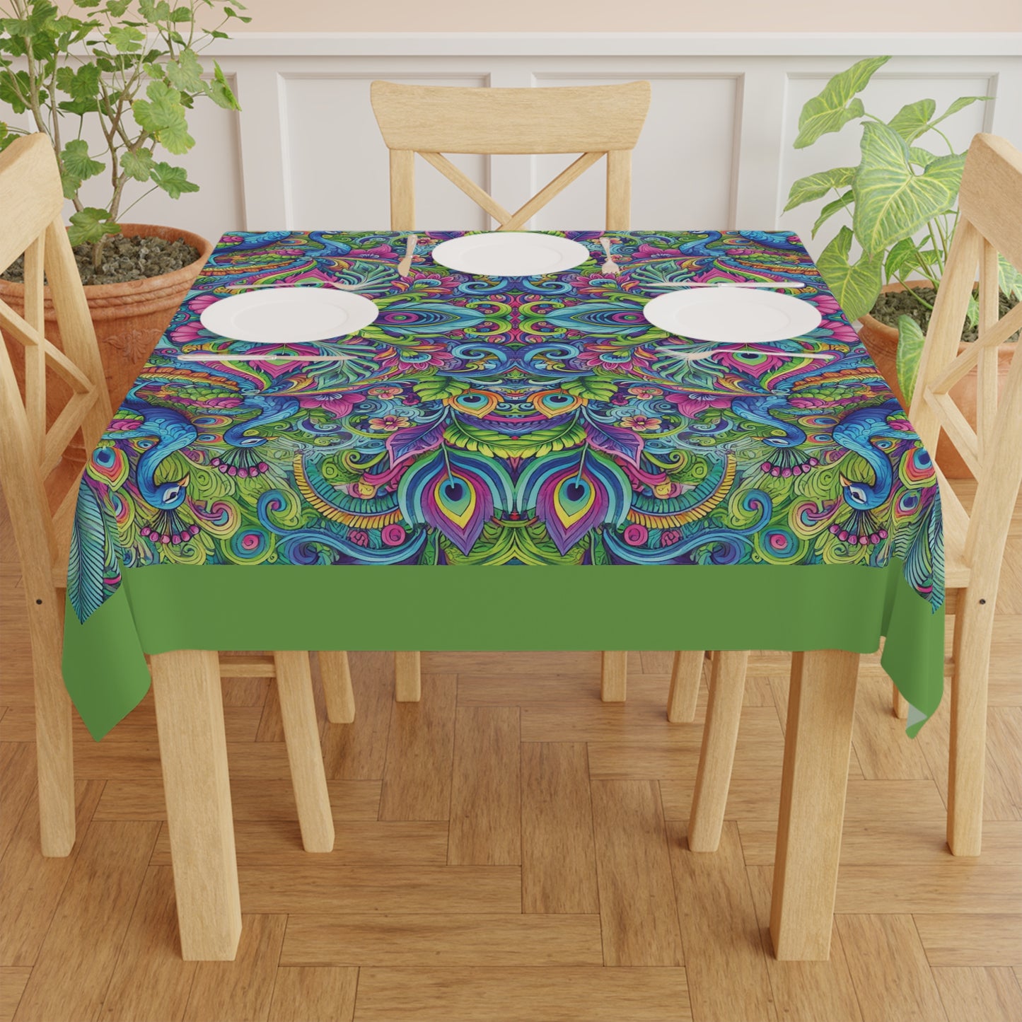 Peacock Prism/Green ~ Square Tablecloth, 55" x 55"
