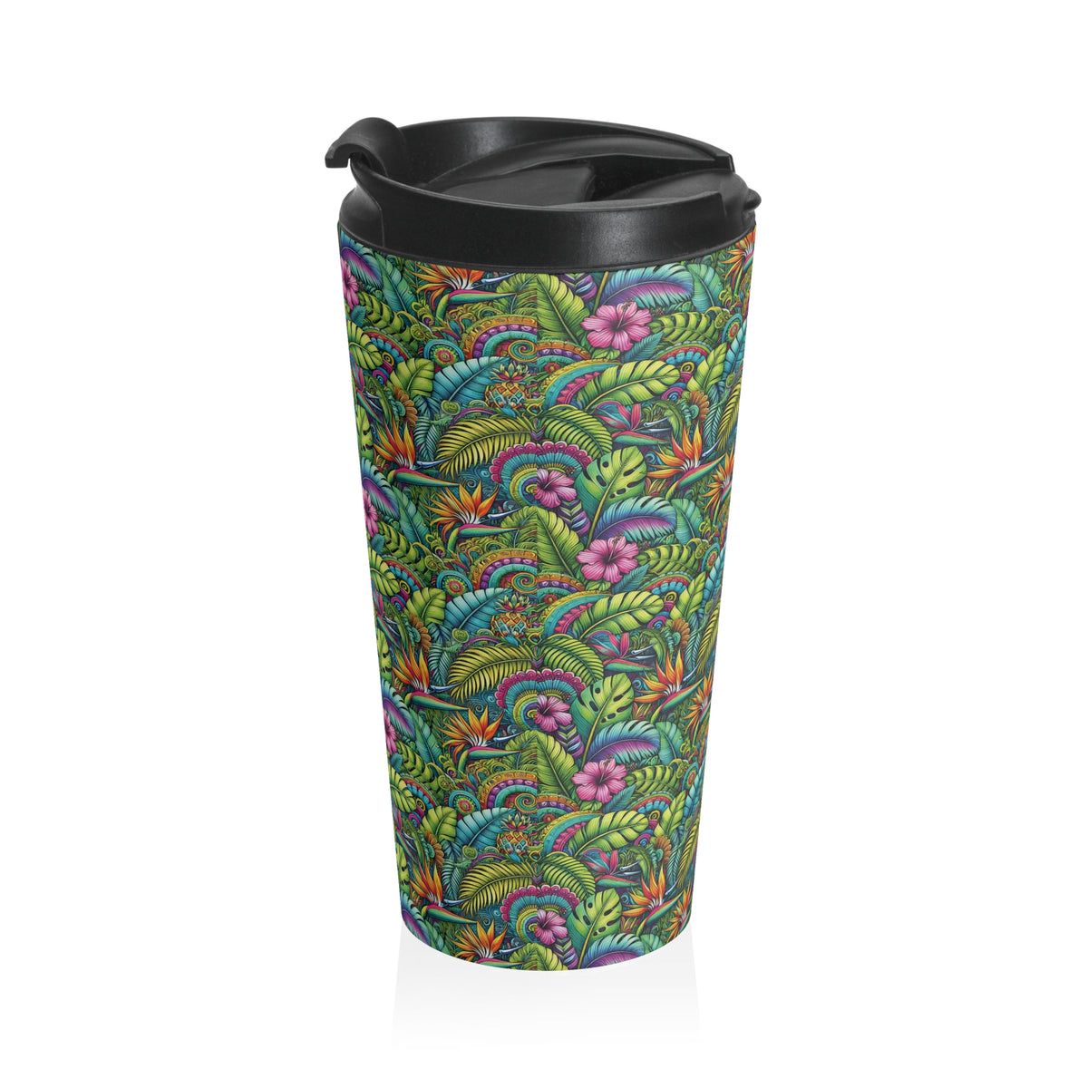 15 oz. Stainless Steel Travel Mug / Rainforest Blooms on Repeat