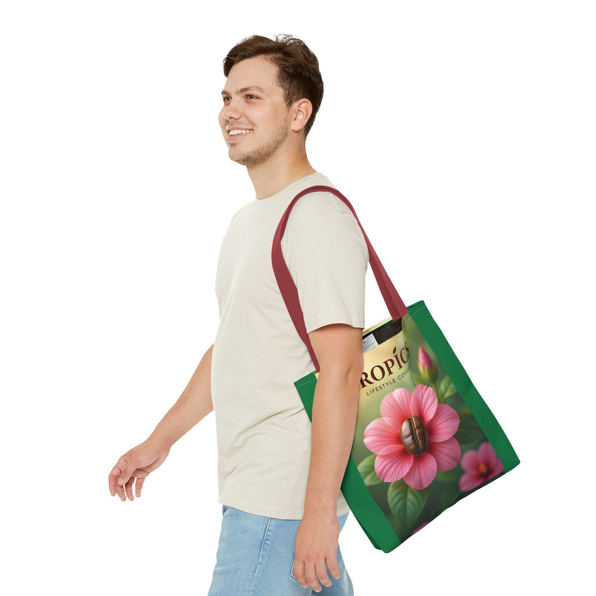 Pink Flower/Green TLCoffee Tote Bag - 3 Sizes
