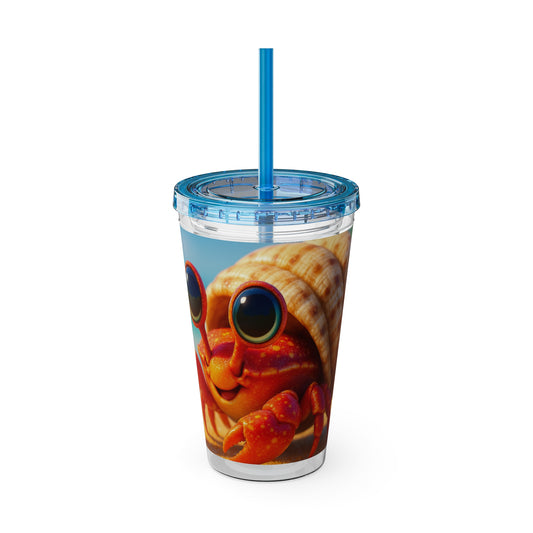 Tropical Tumbler with Straw | 16oz Colorful Travel Cup / Baby Hermit Crab
