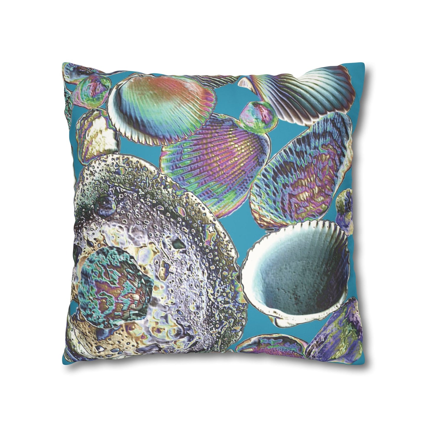 Faux Suede Square Pillowcase - Heatwave Seashell Collection, Turquoise