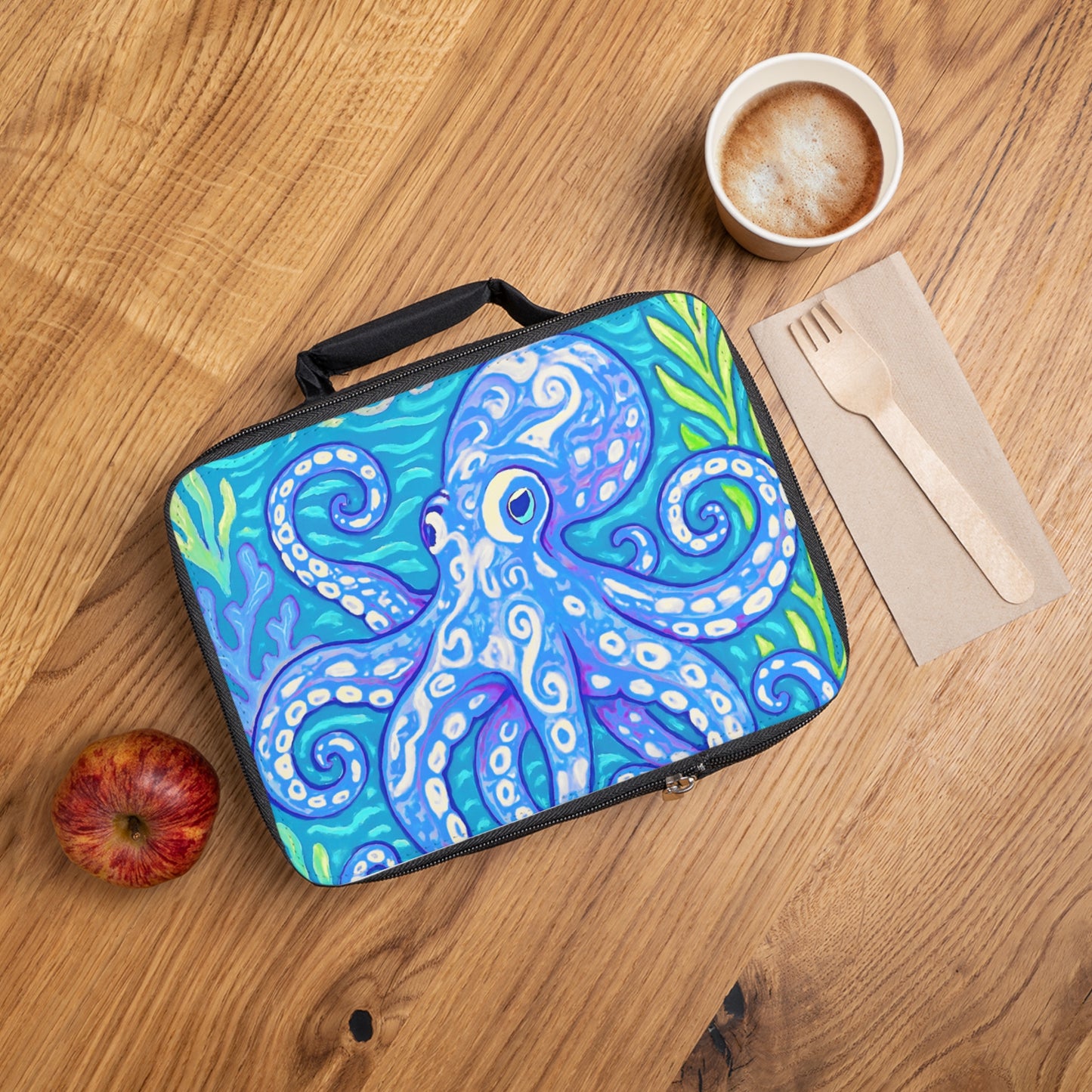 Octopus Kraken Joe/Blue Lunch Bag - Eco-Friendly Insulated Tote, Adult and Child Lunchbox / Perfect for Picnics, Beach Outings