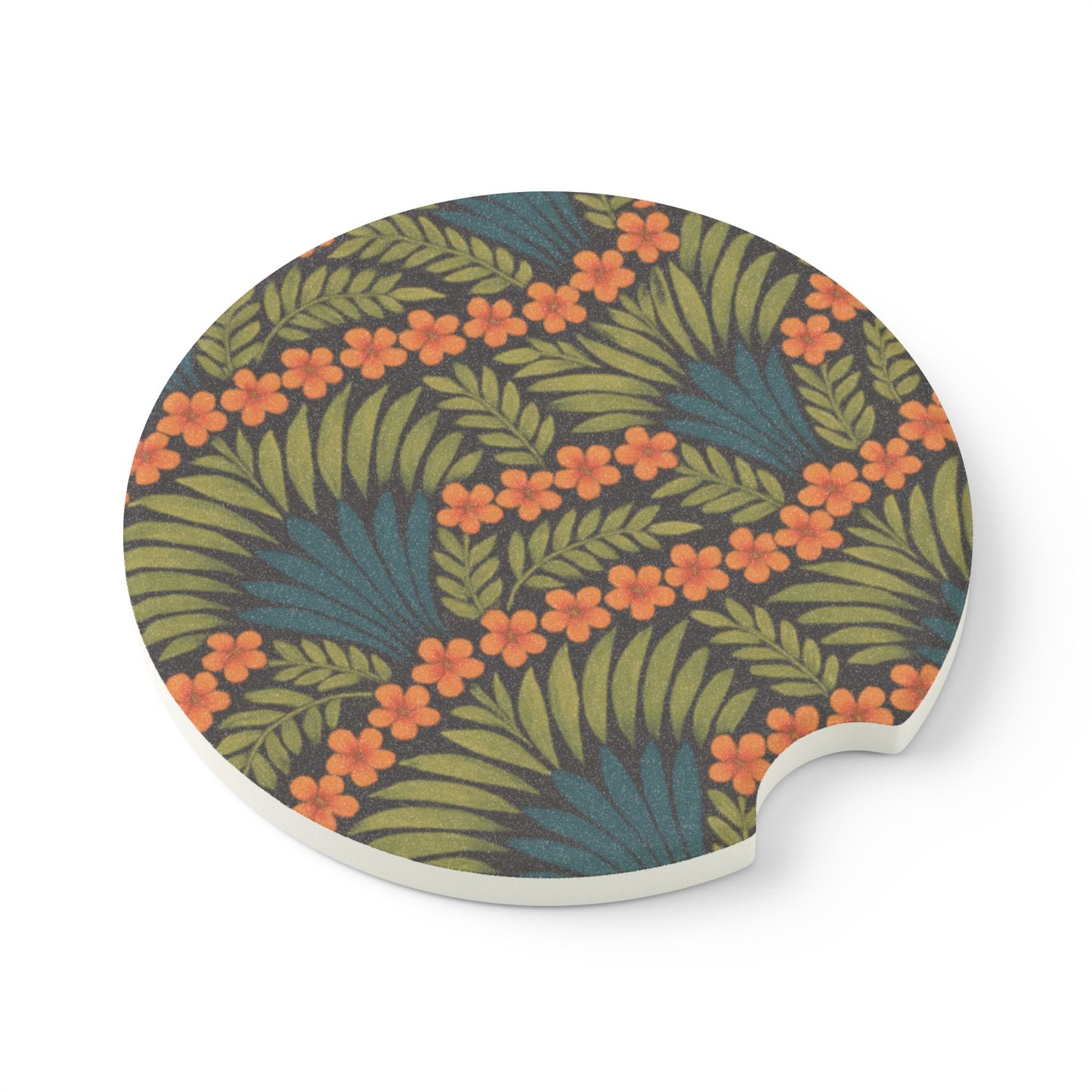 Soapstone Car Coaster - Hibiscus Fan Dance, Orange