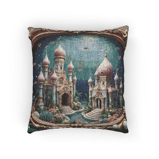 Woven Pillow, 17"W x 18"L - Framed Mermaid Palace, Caribbean Sea