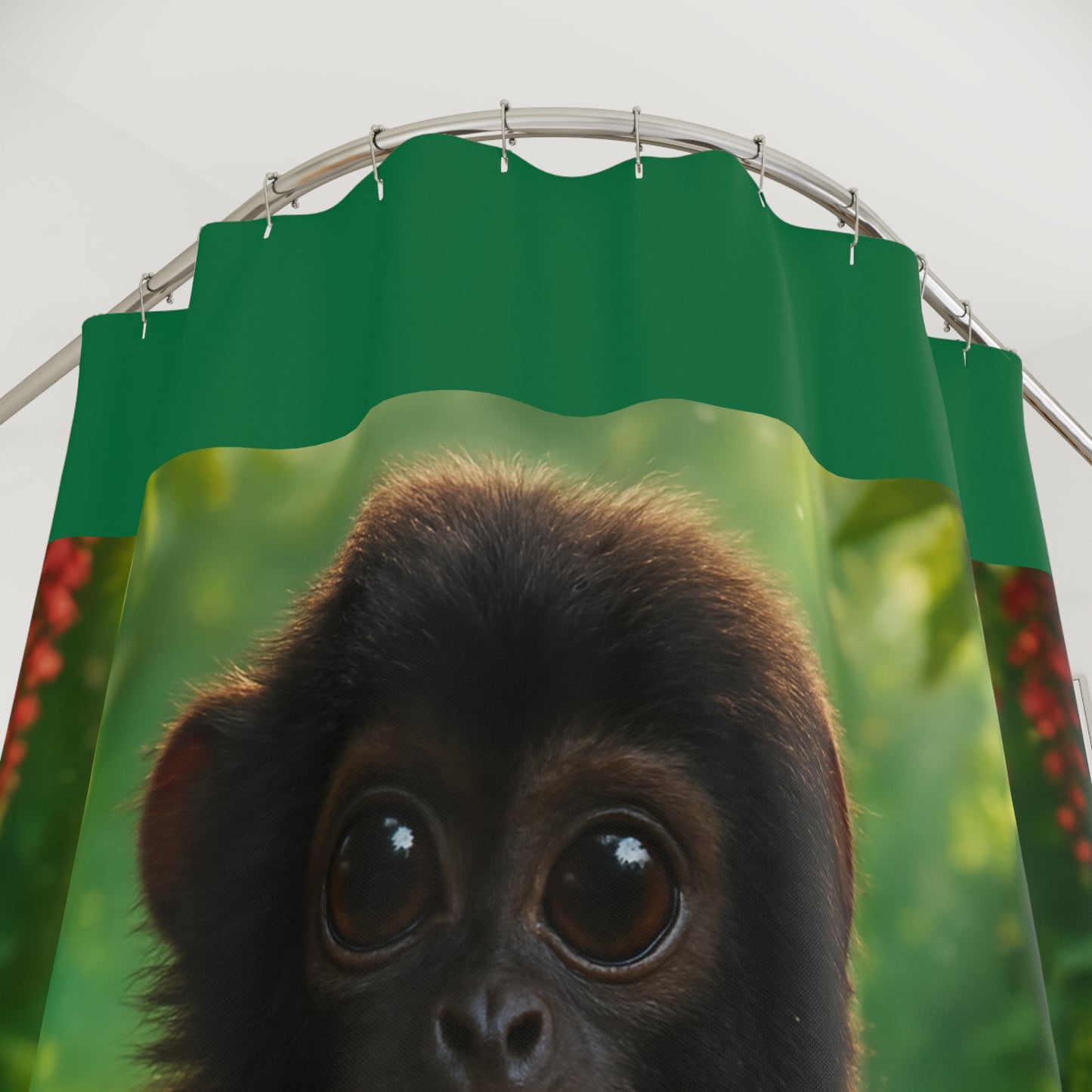 Tropical Shower Curtain - Rainforest Bathroom Decor / Baby Howler Monkey/Dark Green