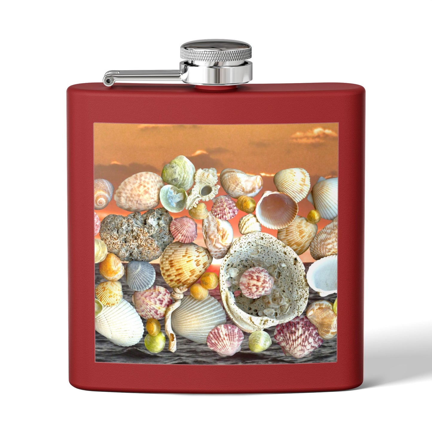 Tropical Stainless Steel 6 oz. Flask, Many Colors  – Sky/Ocean Seashell Collection