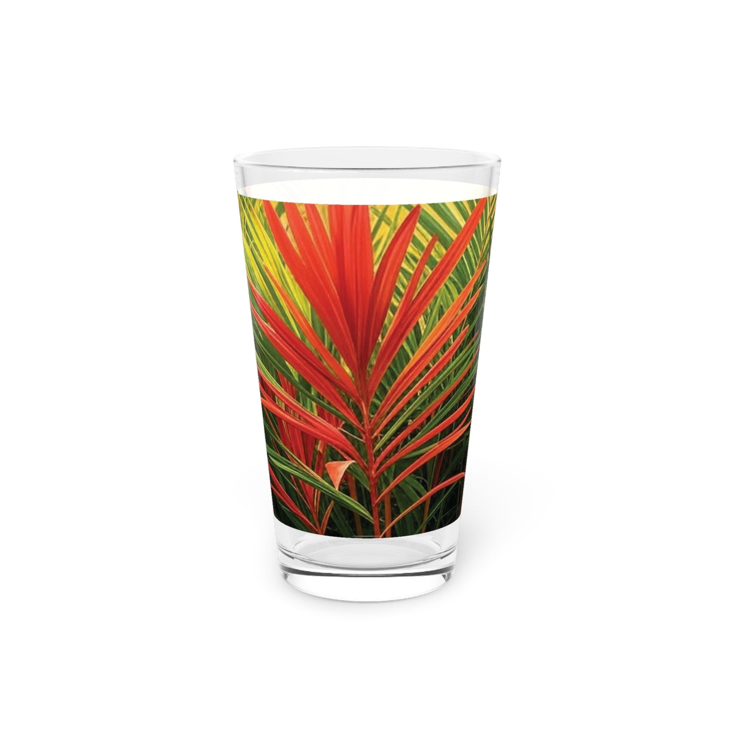 Pint Glass, 16oz - Red Flame Palm