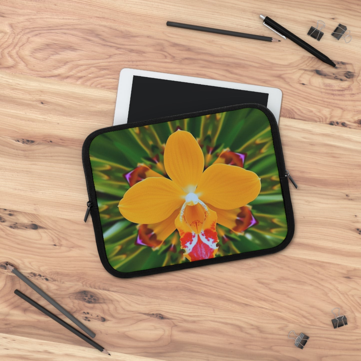 Tropical Laptop Sleeve, 5 Sizes - Perfect for Beach Lovers & Students / Kaleido Orange Orchid