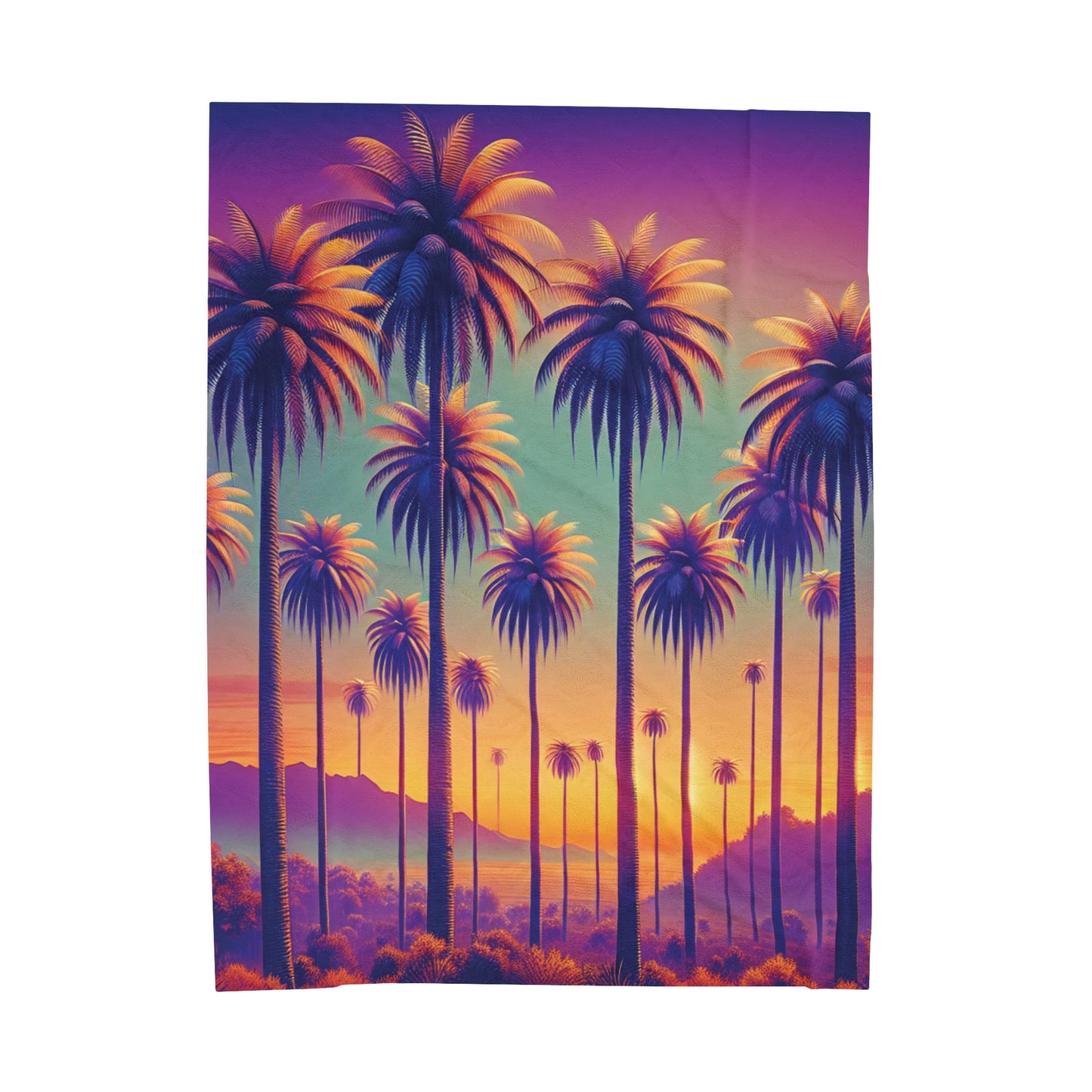 Tropical Sunset Palms Velveteen Plush Blanket - Cozy Home Decor for Coastal Lovers